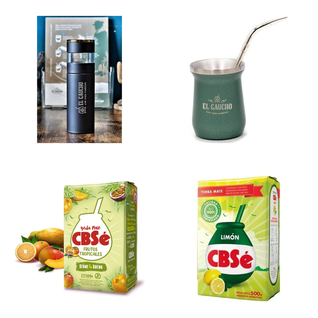 Kit Complet Express : bouteille infuseur, maté Gaucho acier inox noir et 2 yerbas CBSé