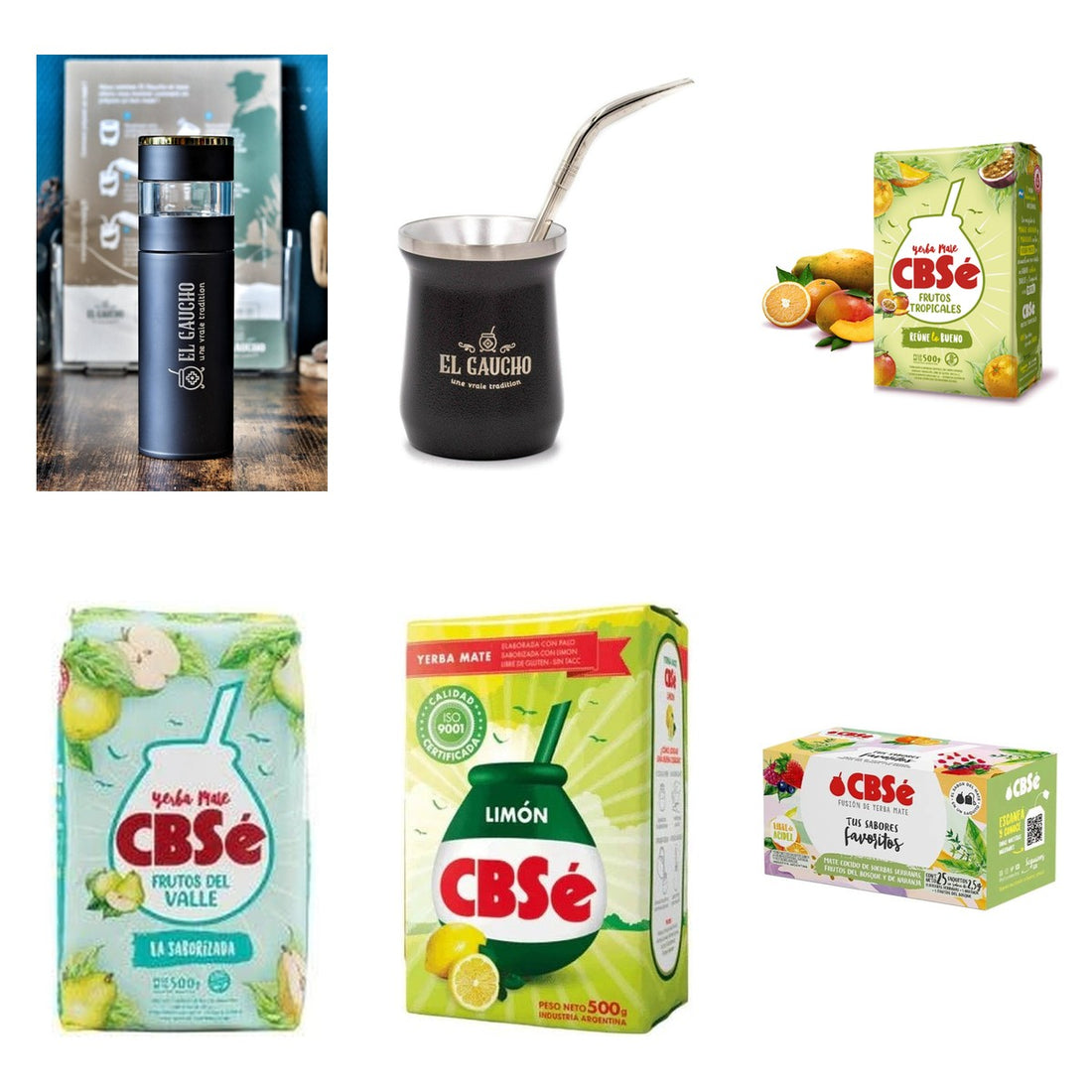 Pack Chaud & Froid : bouteille infuseur, maté acier inox noir, 3 yerbas CBSé et maté cocido