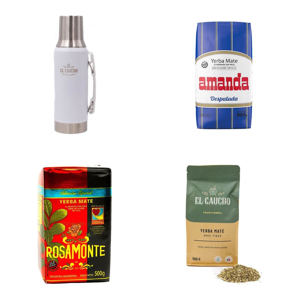 Pack Thermo Blanc : thermo Gaucho 1,2 L et 3 yerbas traditionnelles argentines