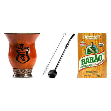 Pack Chimarrão Premium : cuia Rei Verde, bombilla démontable avec goupillon et erva Barão Premium
