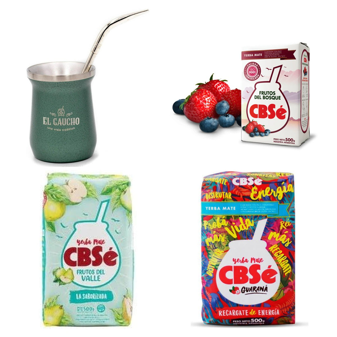 Pack Gaucho Saveurs — Maté Inox + 4 Yerbas CBSé (2 kg)