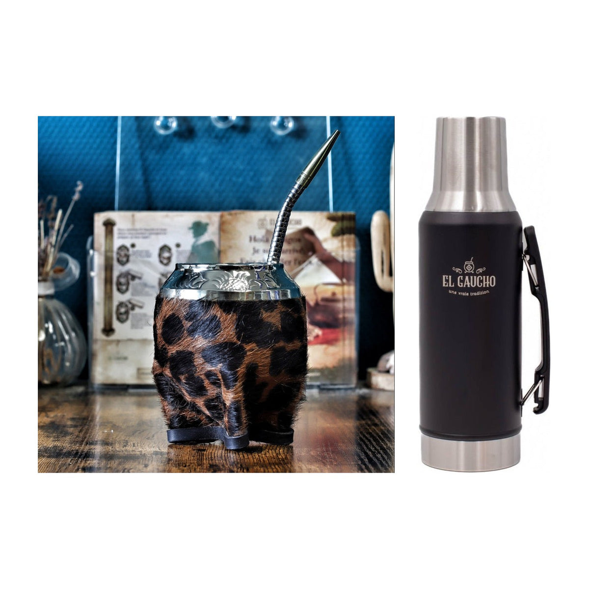 Combo mate torpedo Animal Print double cuir fonce et thermo Gaucho 1,2 L noir