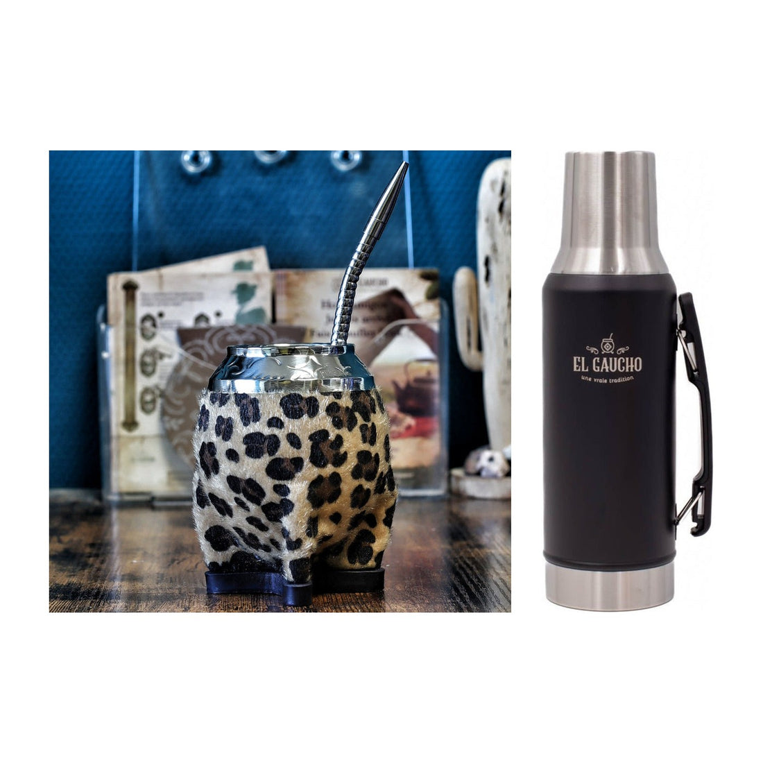 Combo mate torpedo Animal Print Jaguar 250 ml en cuir et thermo Gaucho 1,2 L noir