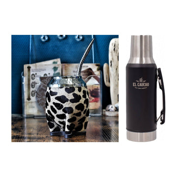 Combo mate torpedo Animal Print Leopard 250 ml en cuir et thermo Gaucho 1,2 L noir