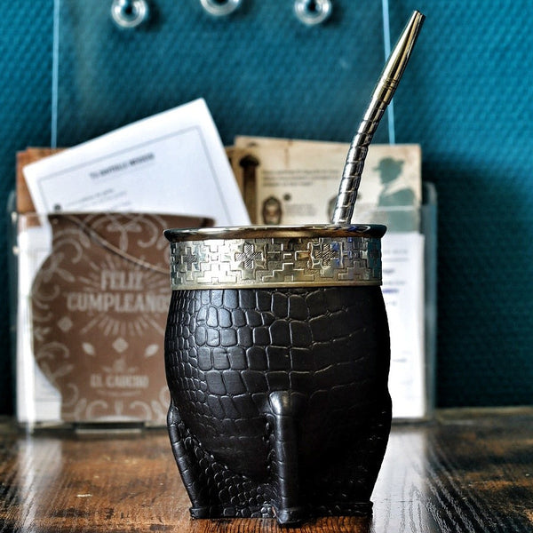 Maté Impérial Croco Noir — Courge & Cinta Pampa