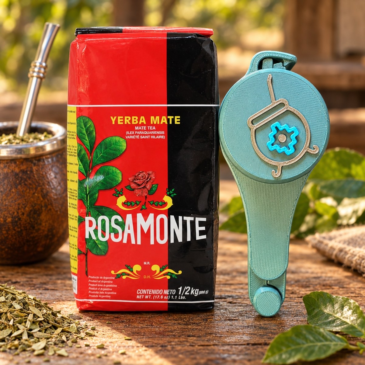 Duo Rosamonte 500 g et bec verseur Gaucho clipsé, yerba maté El Gaucho