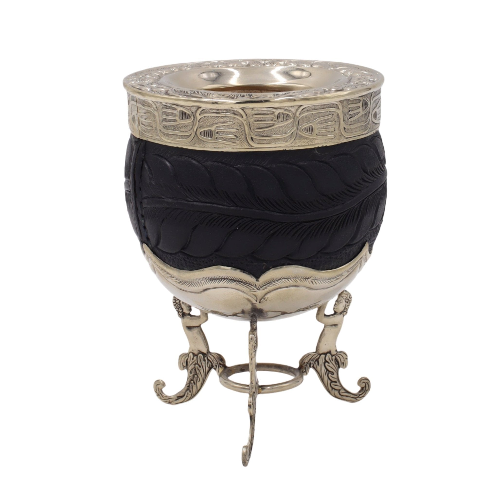 Face avant : cuir noir à reliefs, base sculptée.