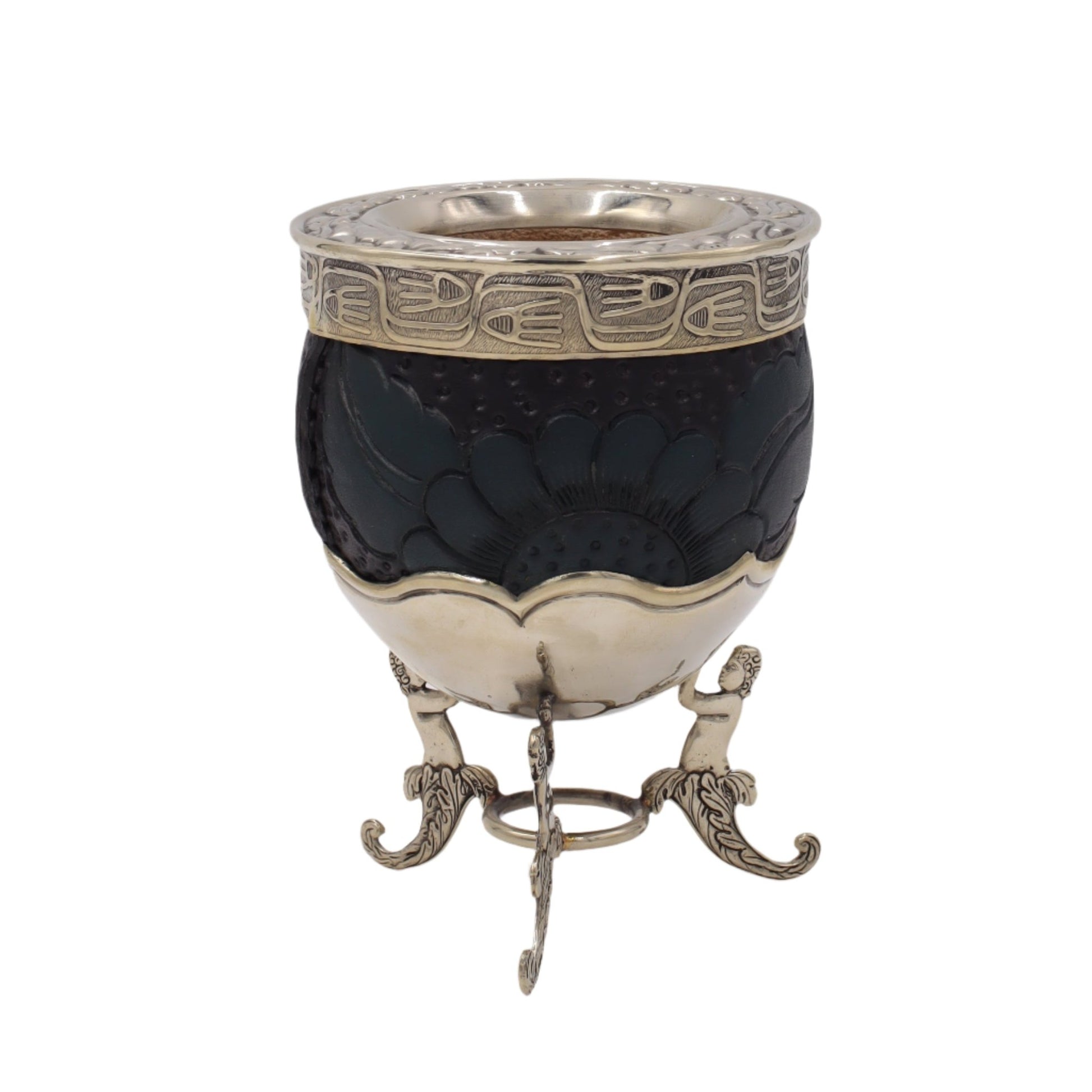 Vue de face : Neptune noir, base en bronze, couronne gravée.