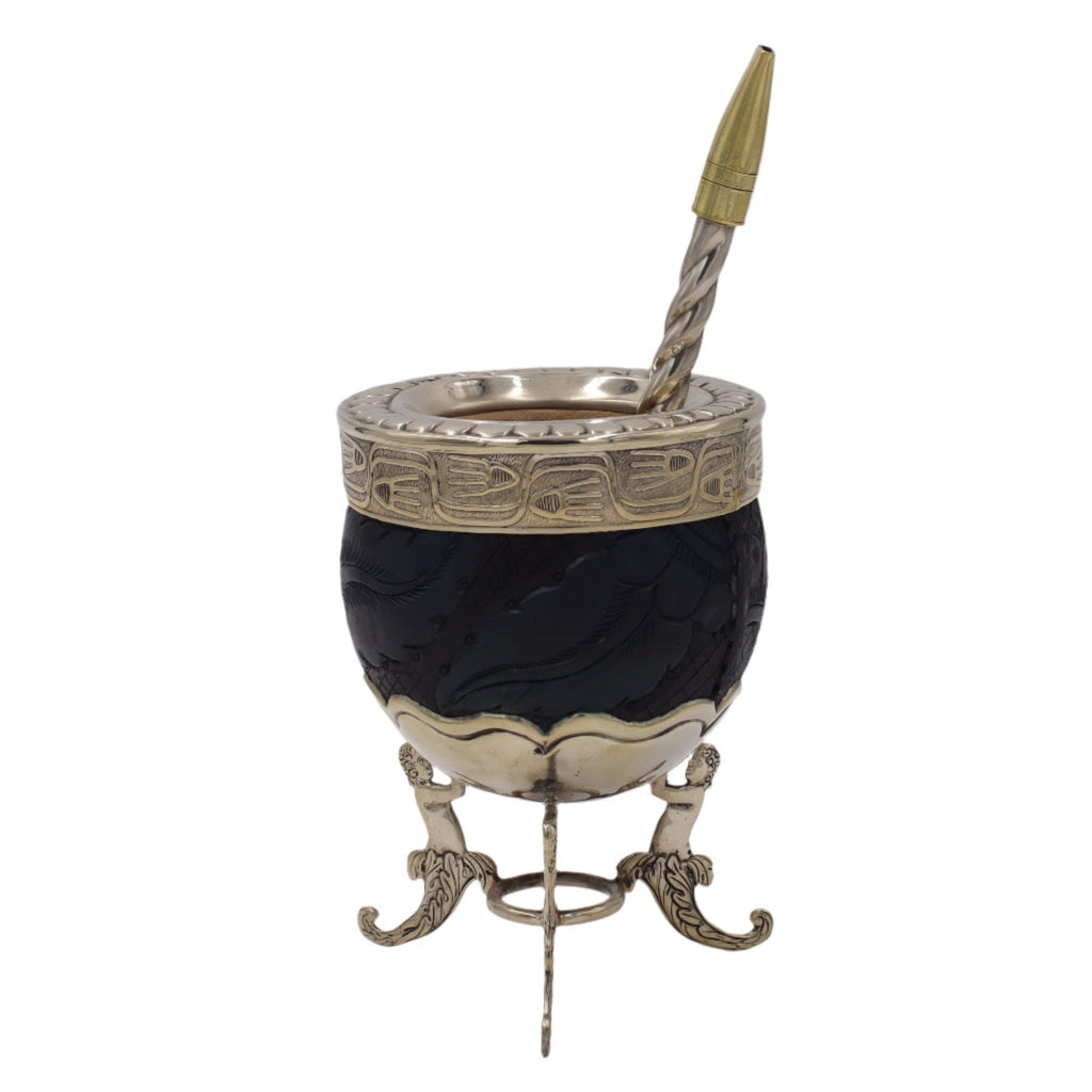 Neptune noir sur trépied, bombilla torsadée, couronne argent gravée.