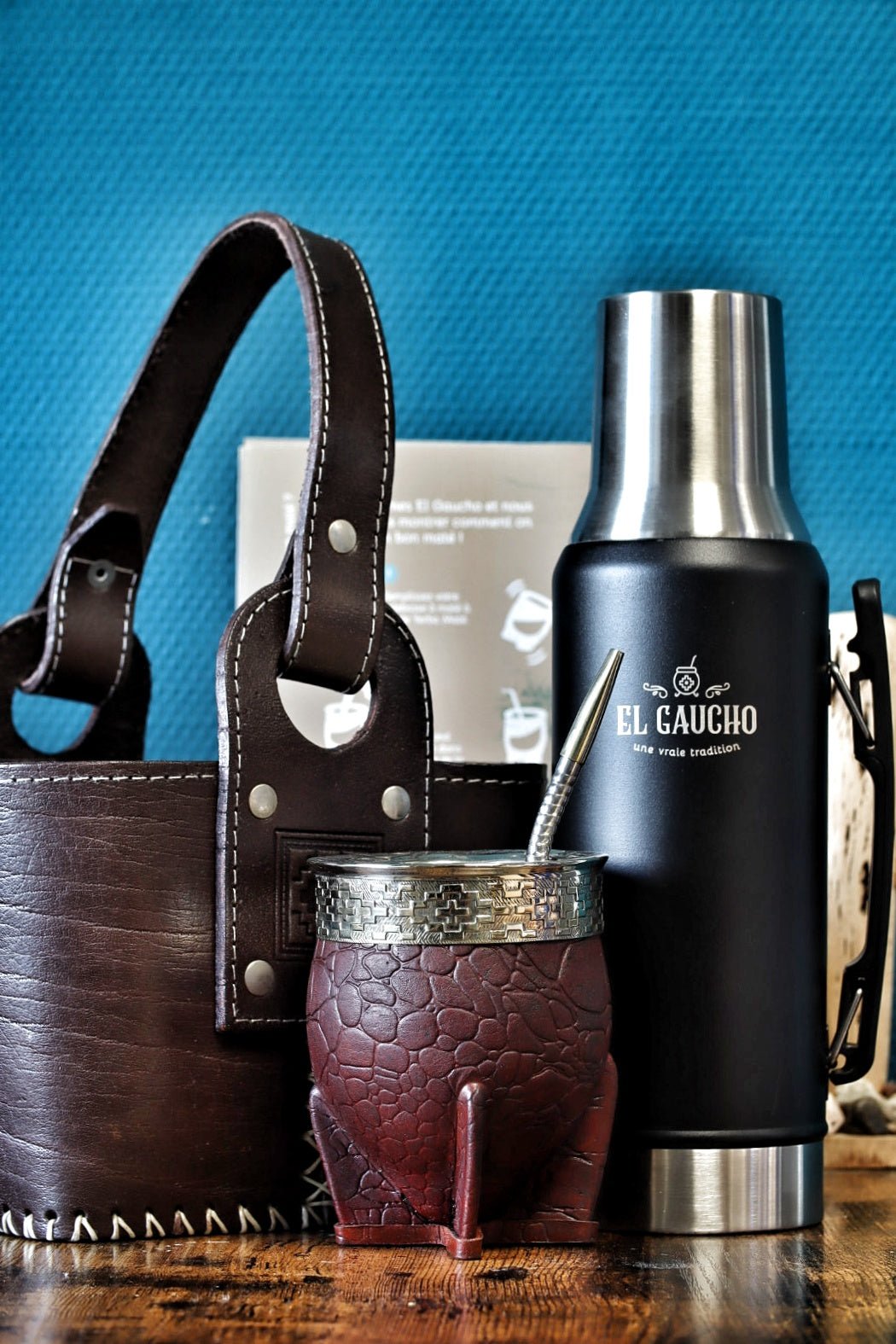 Kit Maté Impérial Uruguayen – Cuir Croco, Thermos 1,2 L & Canasta - El Gaucho