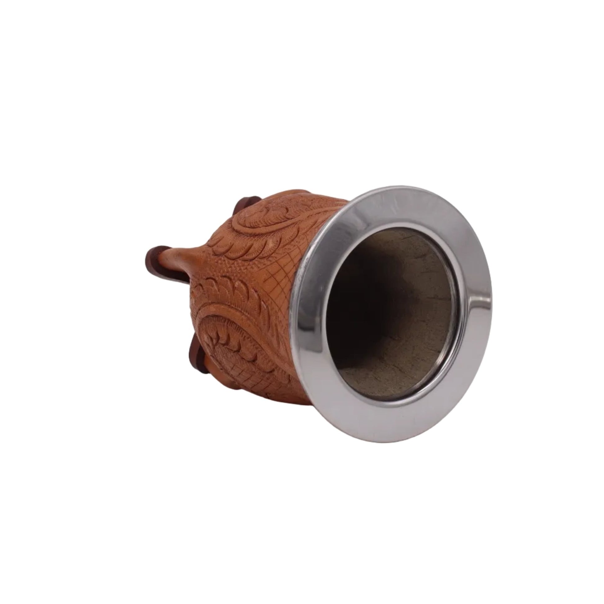 Maté Camionero Uruguayen – Cuir Repoussé, Virola Inox Marron - El Gaucho