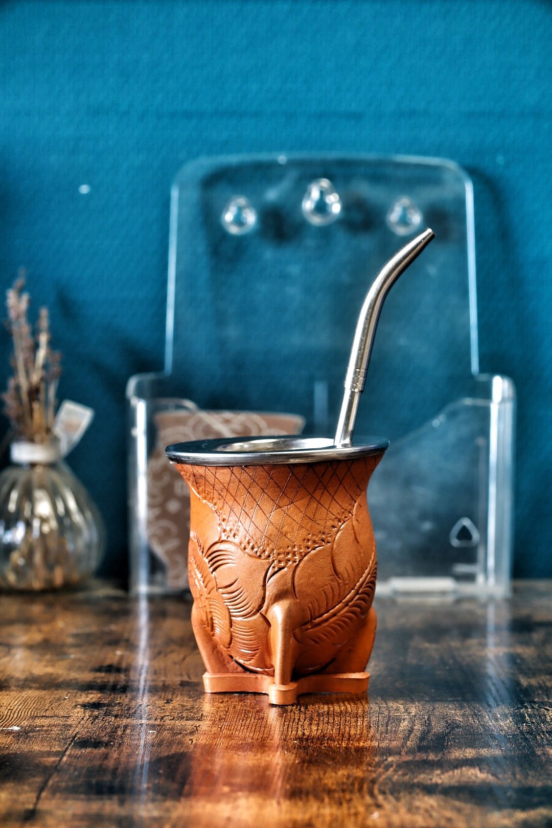 Maté Camionero Uruguayen – Cuir Repoussé, Virola Inox Marron - El Gaucho