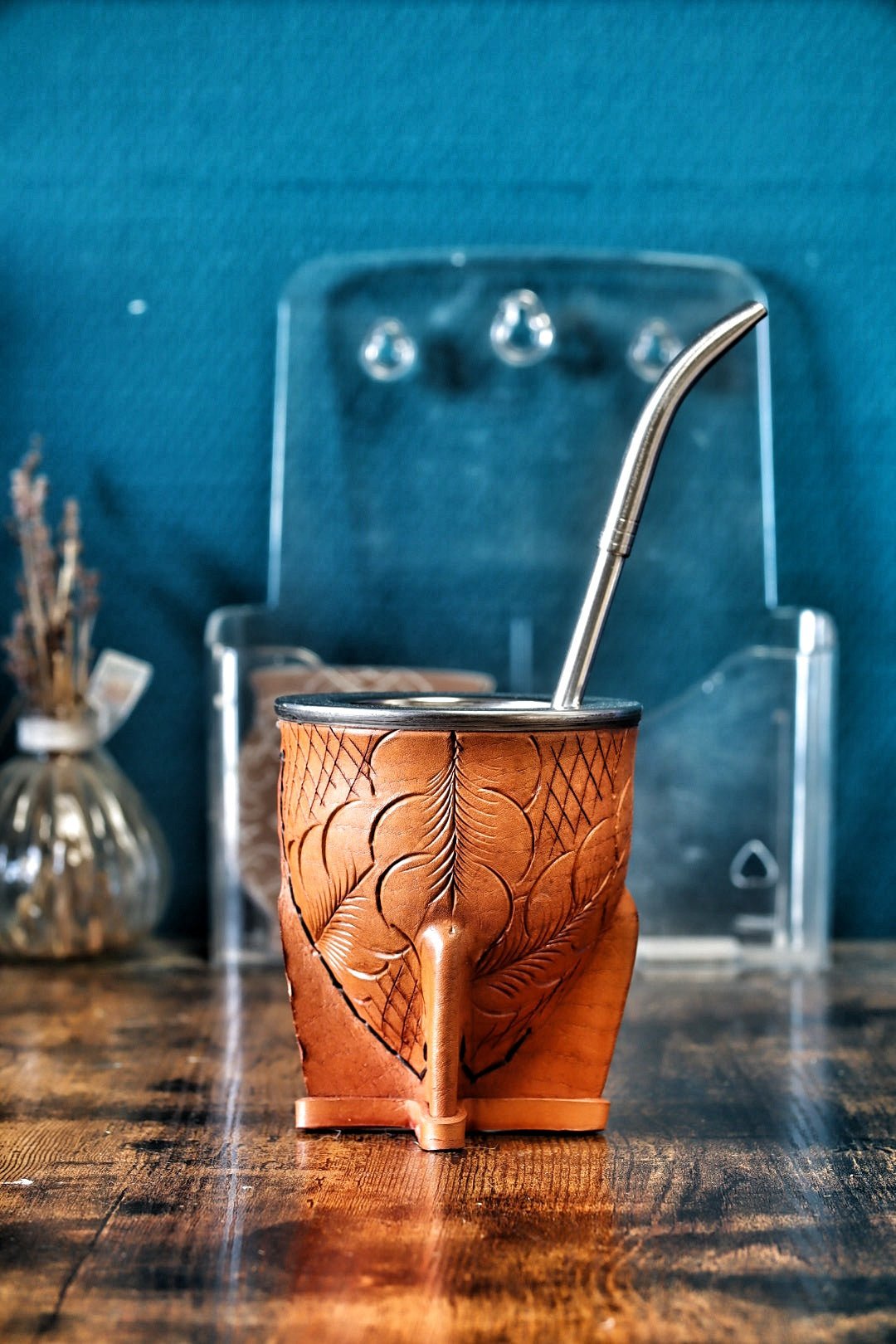 Maté Camionero Uruguayen – Cuir Repoussé, Virola Inox Marron - El Gaucho