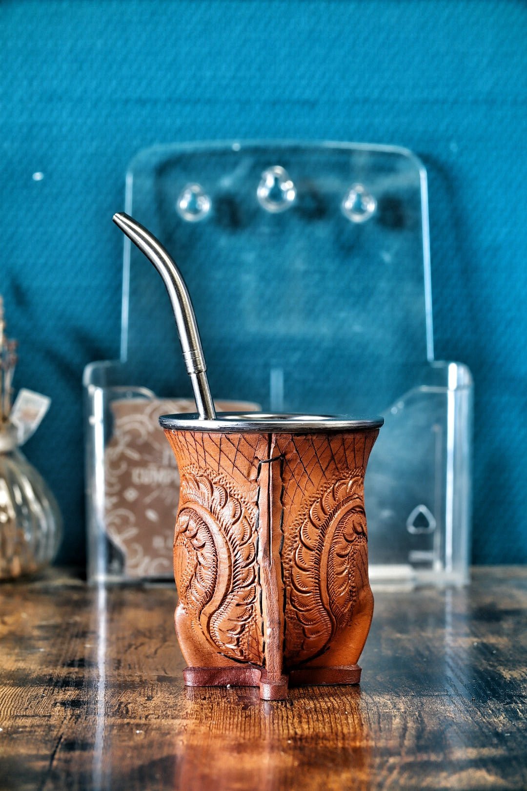 Maté Camionero Uruguayen – Cuir Repoussé, Virola Inox Marron - El Gaucho