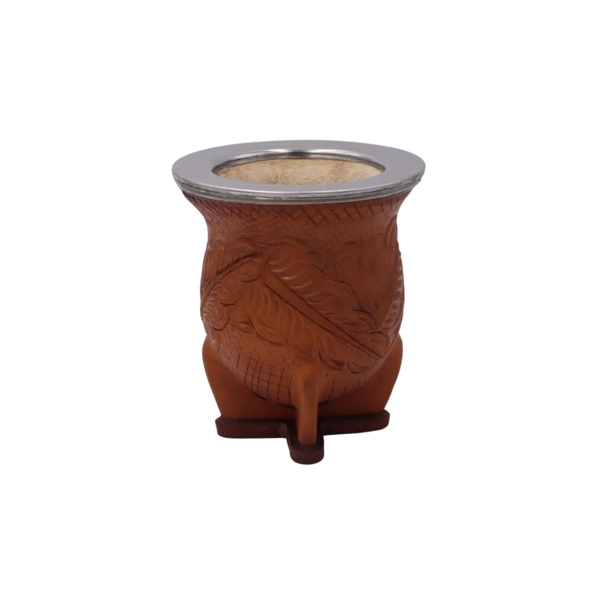 Maté Camionero Uruguayen – Cuir Repoussé, Virola Inox Marron - El Gaucho