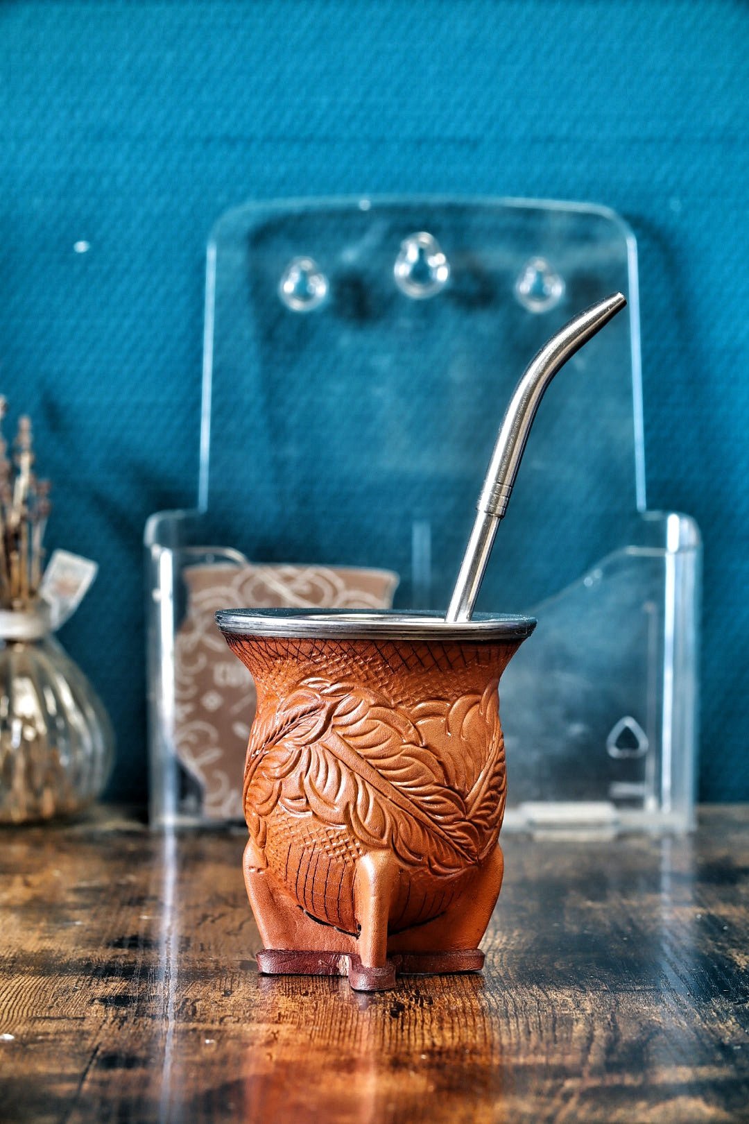 Maté Camionero Uruguayen – Cuir Repoussé, Virola Inox Marron - El Gaucho