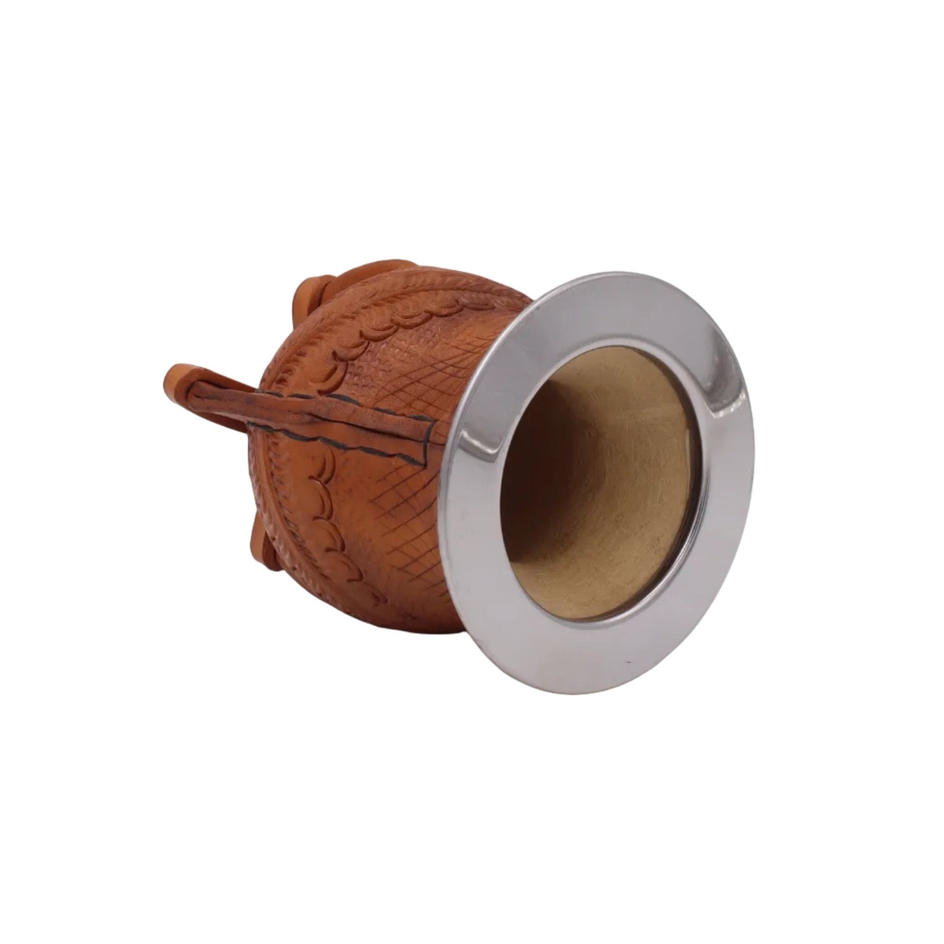 Maté Camionero Uruguayen – Cuir Repoussé, Virola Inox Marron - El Gaucho