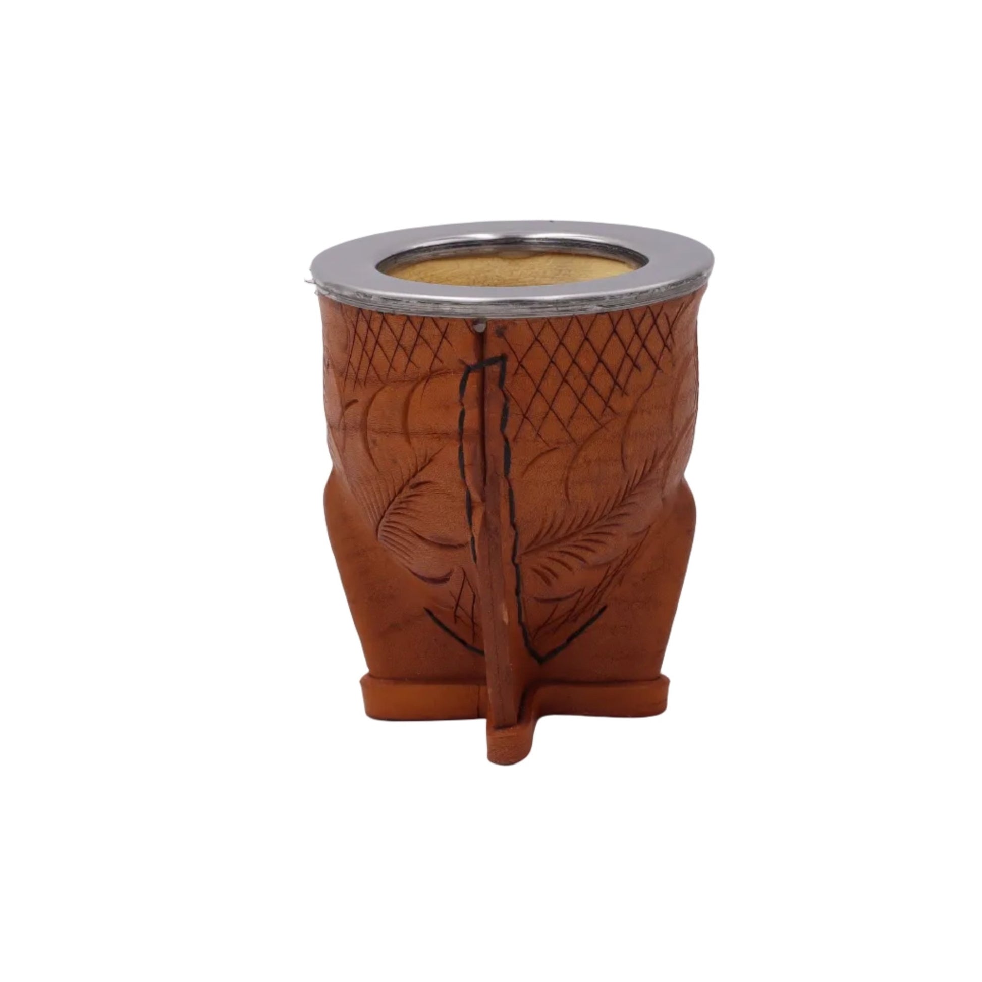 Maté Camionero Uruguayen – Cuir Repoussé, Virola Inox Marron - El Gaucho