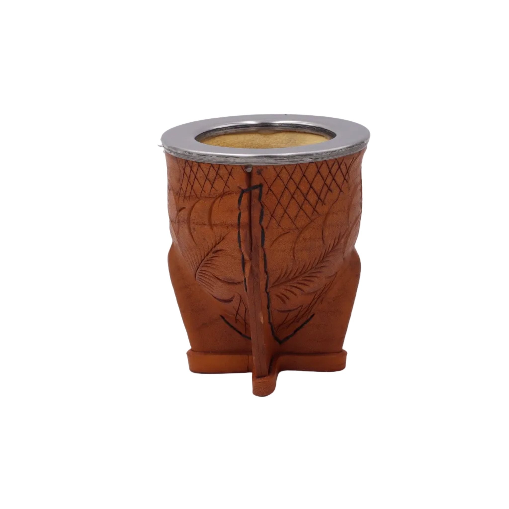 Maté Camionero Uruguayen – Cuir Repoussé, Virola Inox Marron - El Gaucho