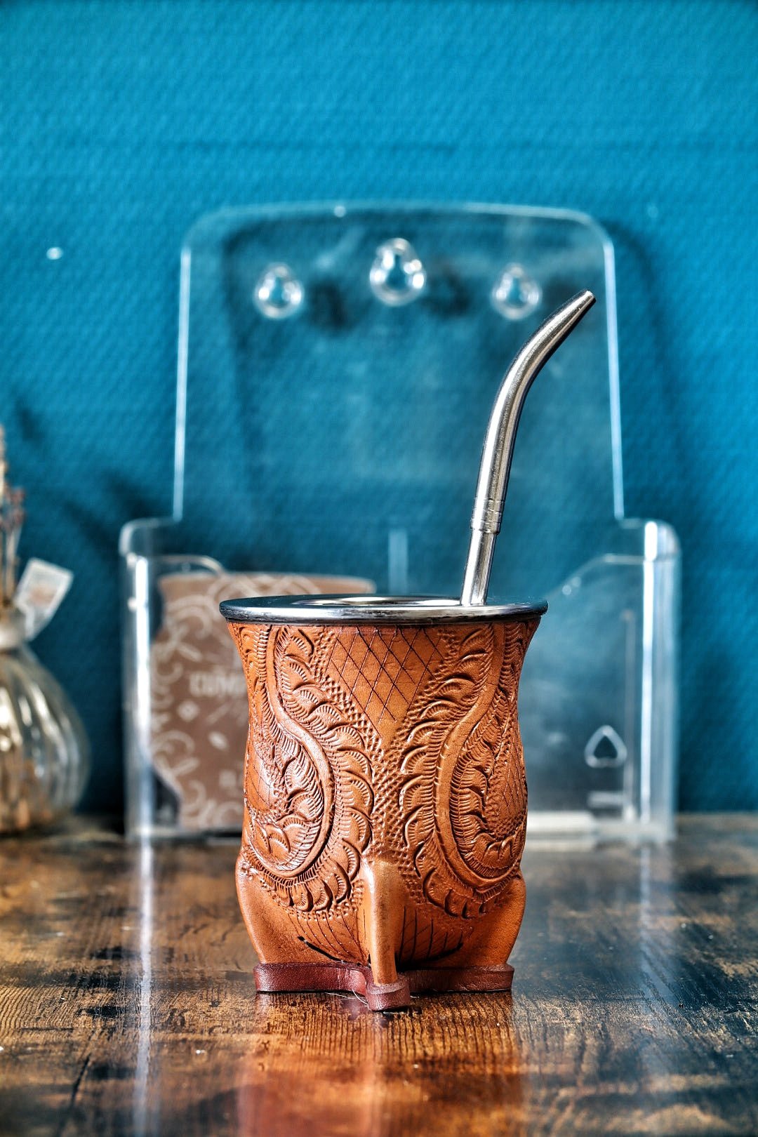 Maté Camionero Uruguayen – Cuir Repoussé, Virola Inox Marron - El Gaucho