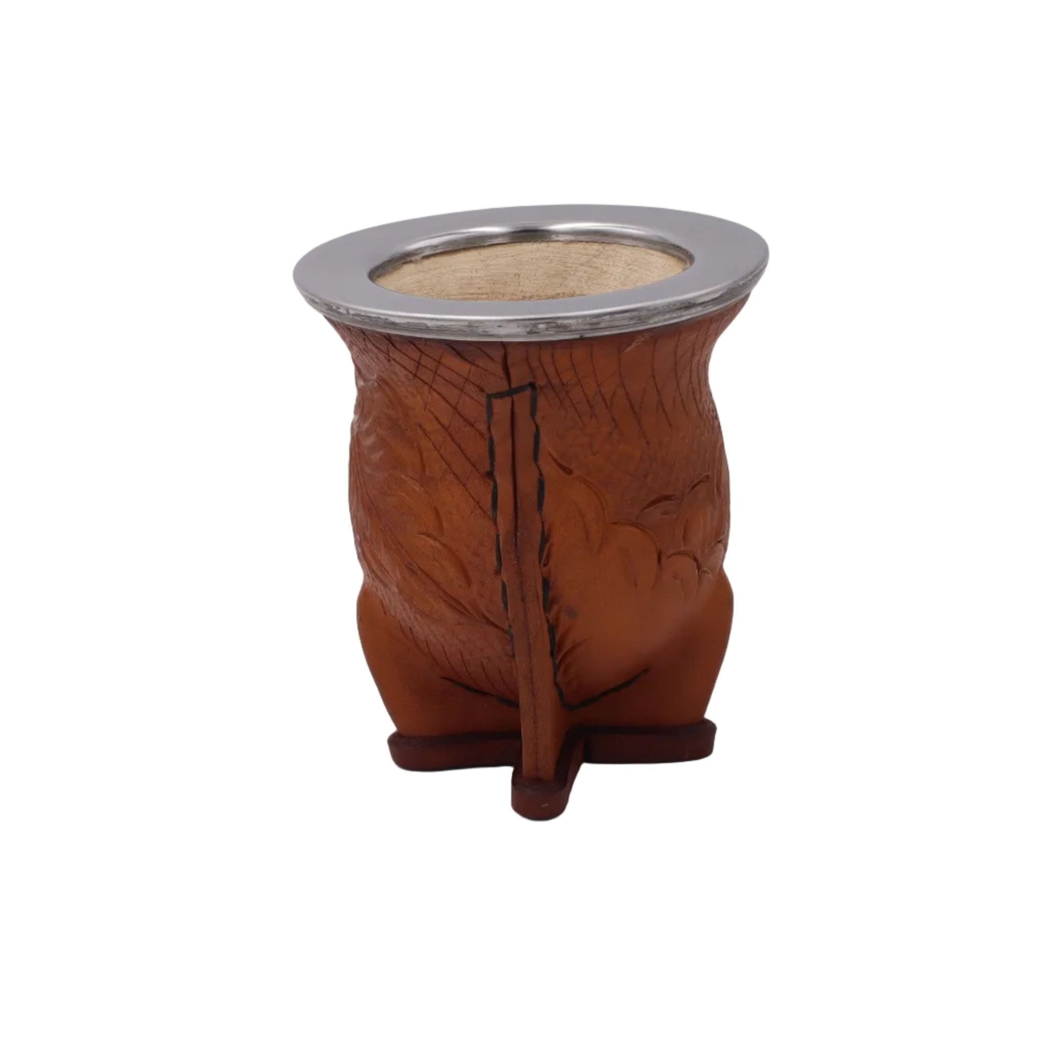 Maté Camionero Uruguayen – Cuir Repoussé, Virola Inox Marron - El Gaucho