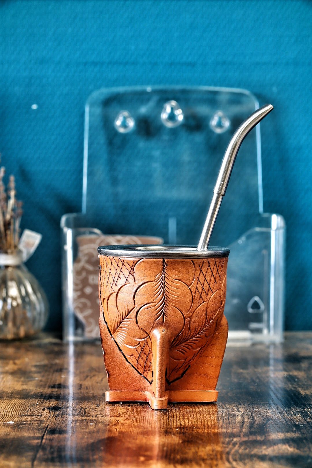 Maté Camionero Uruguayen – Cuir Repoussé, Virola Inox Marron - El Gaucho