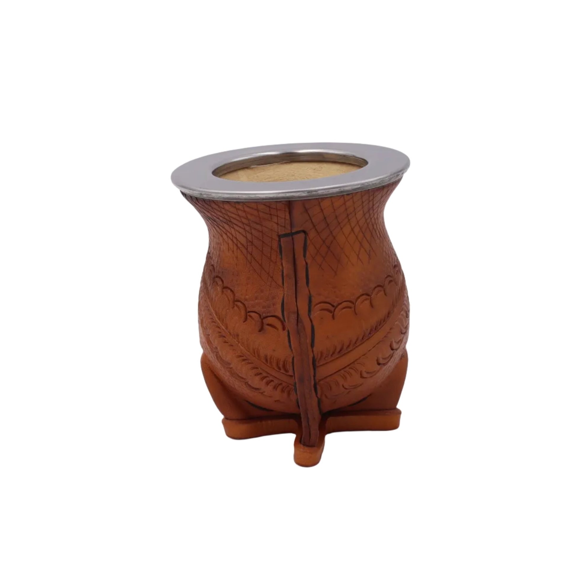 Maté Camionero Uruguayen – Cuir Repoussé, Virola Inox Marron - El Gaucho