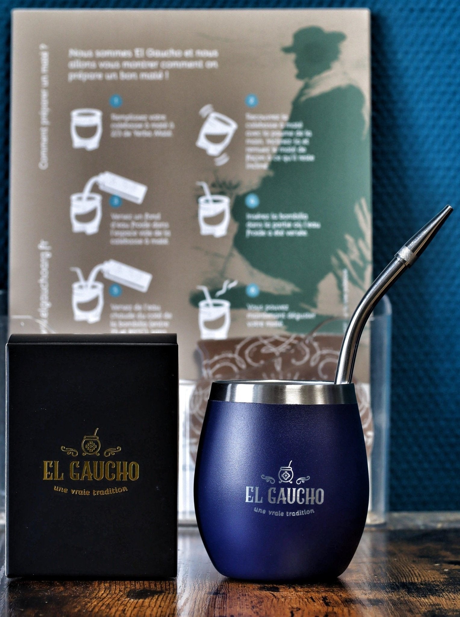 Pack Essentiel Maté – thermos noir + calebasse Elite bleu + 3 yerbas CBSe 500 g