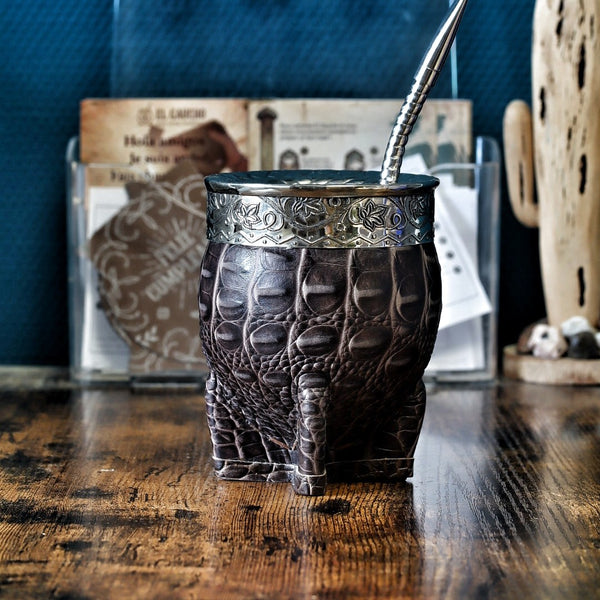 Maté Impérial Croco Chocolat — Double Cuir & Cinta Floral