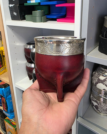 Maté Impérial Deluxe Abstrait en cuir lisse bordeaux, fleje Abstrait en alpaca et virole en inox