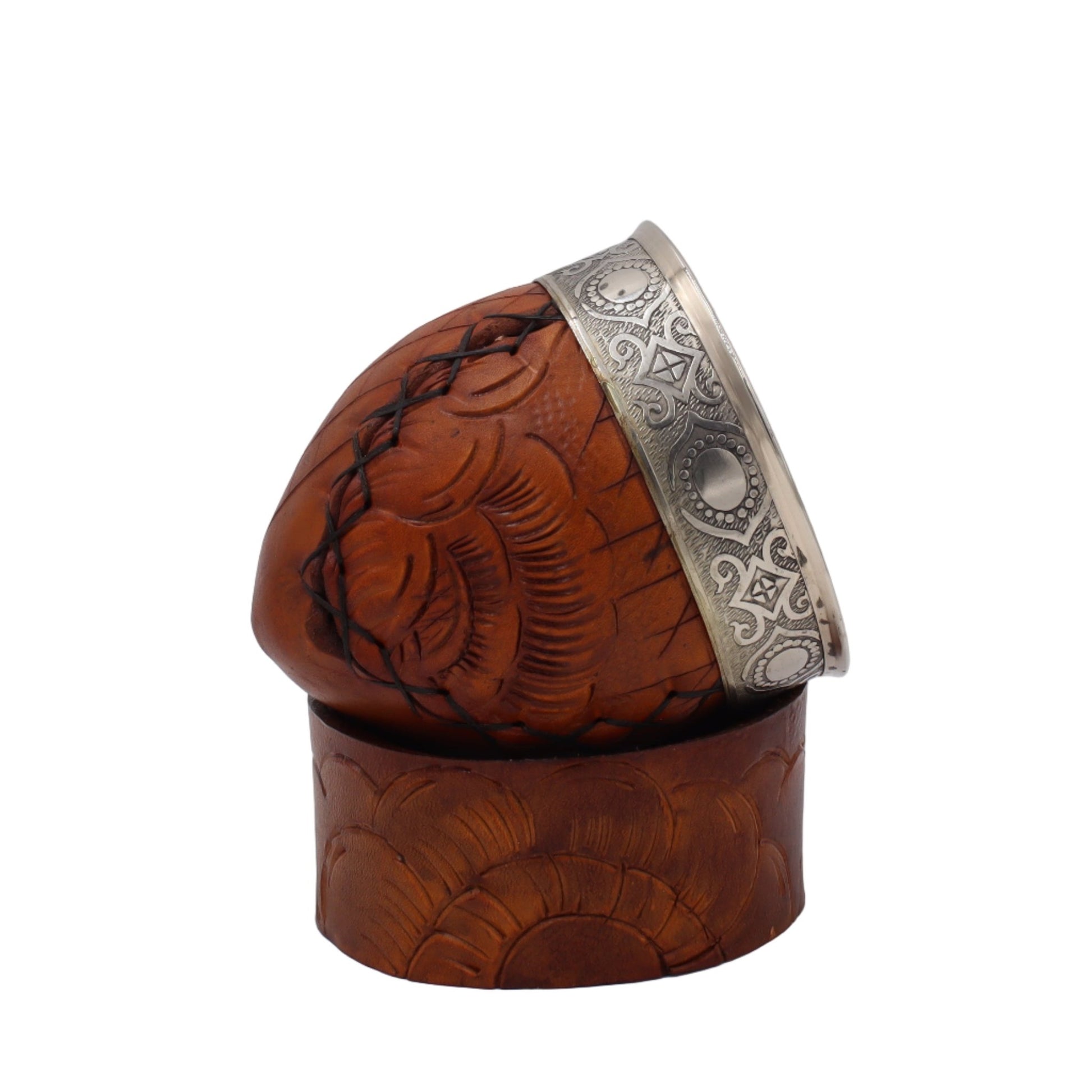 Maté Impérial Premium Marron — Labrado "Fleurs & Feuilles" (270–280 ml) - El Gaucho