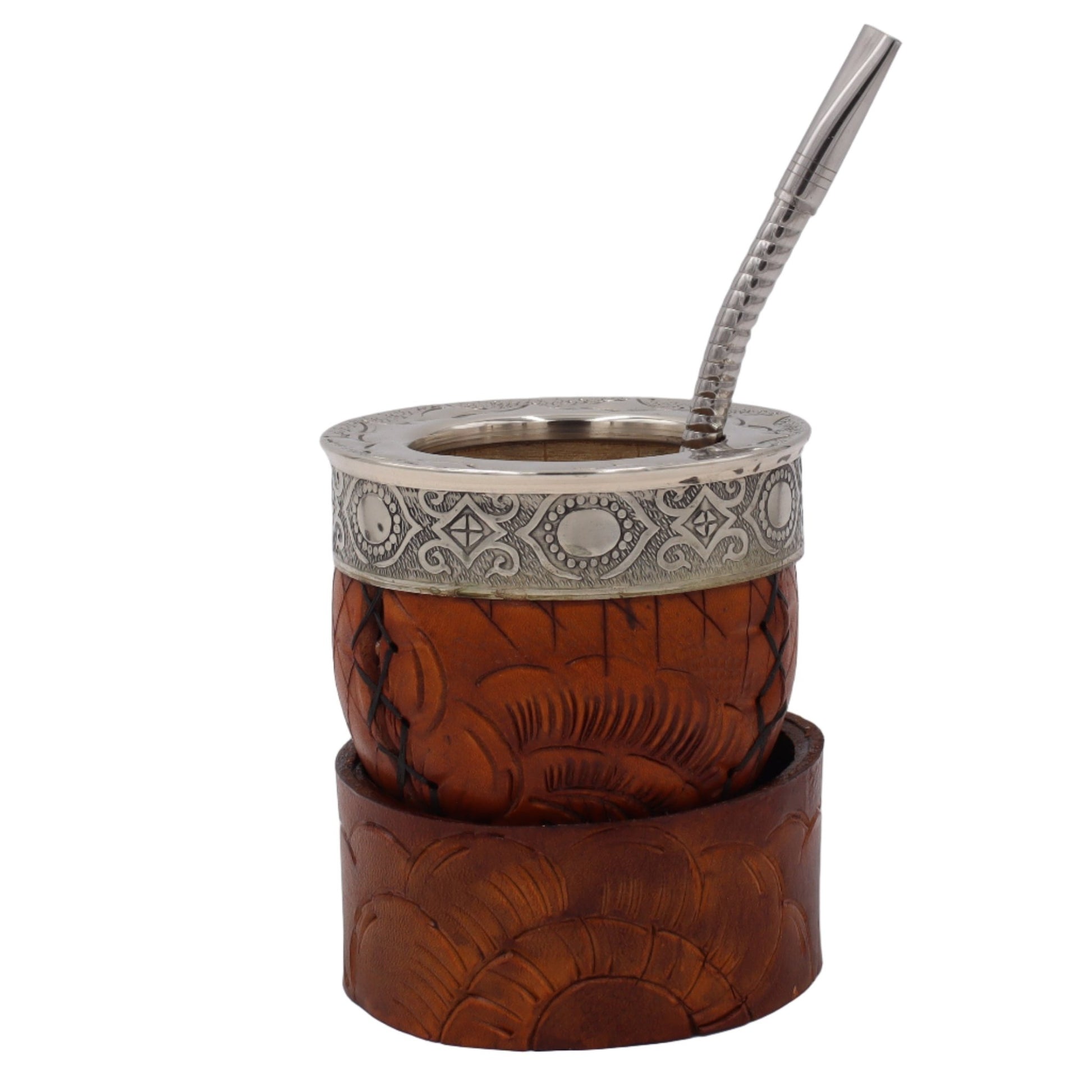 Maté Impérial Premium Marron — Labrado "Fleurs & Feuilles" (270–280 ml) - El Gaucho