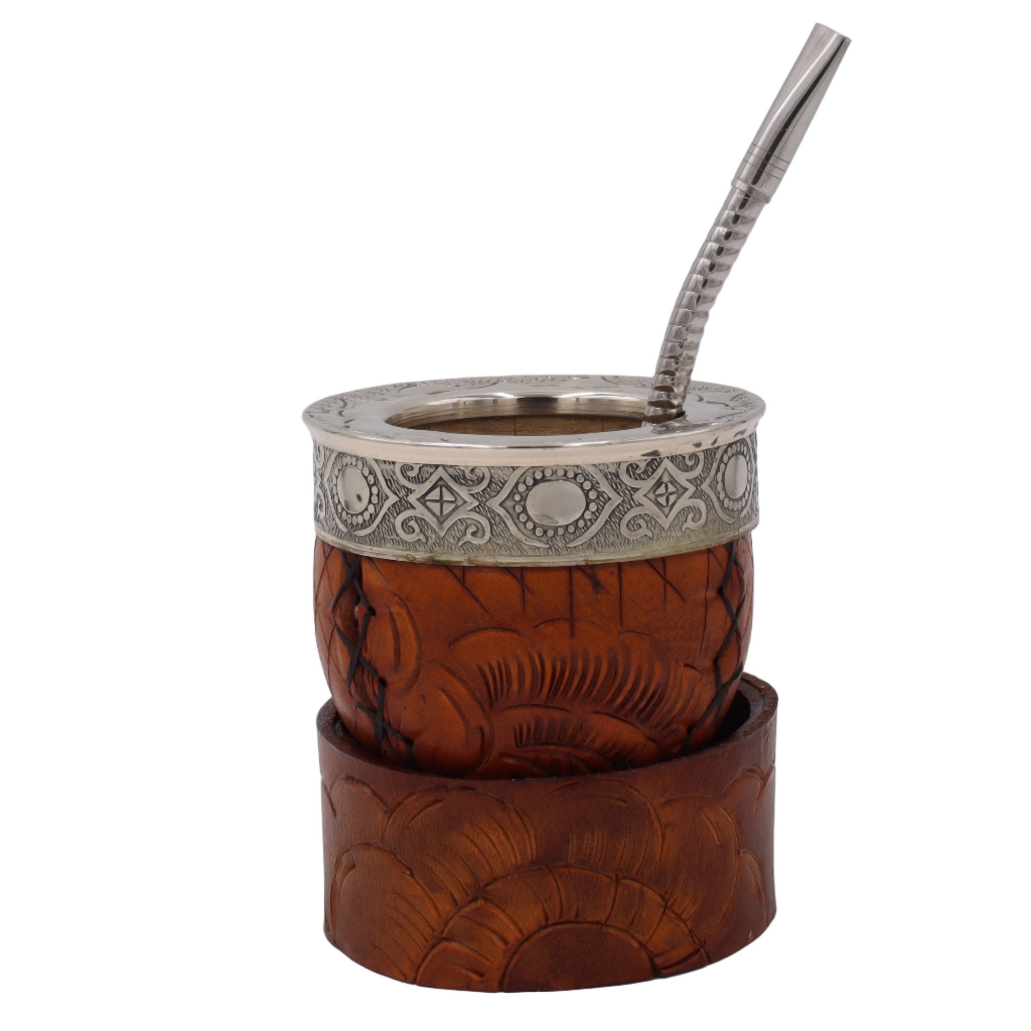 Maté Impérial Premium Marron — Labrado "Fleurs & Feuilles" (270–280 ml) - El Gaucho