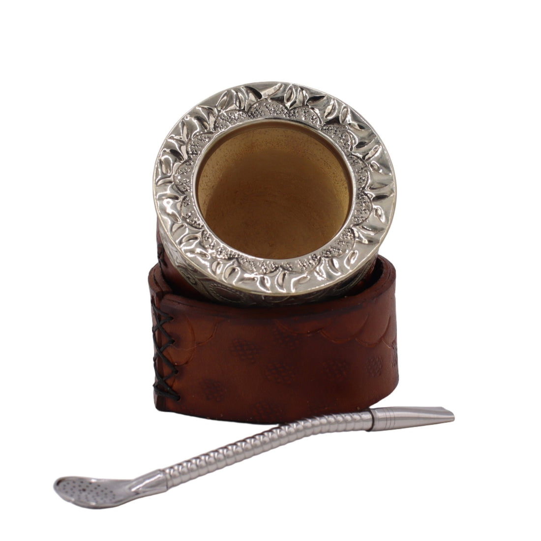 Maté Impérial Premium Marron — Labrado "Fleurs & Feuilles" (270–280 ml) - El Gaucho