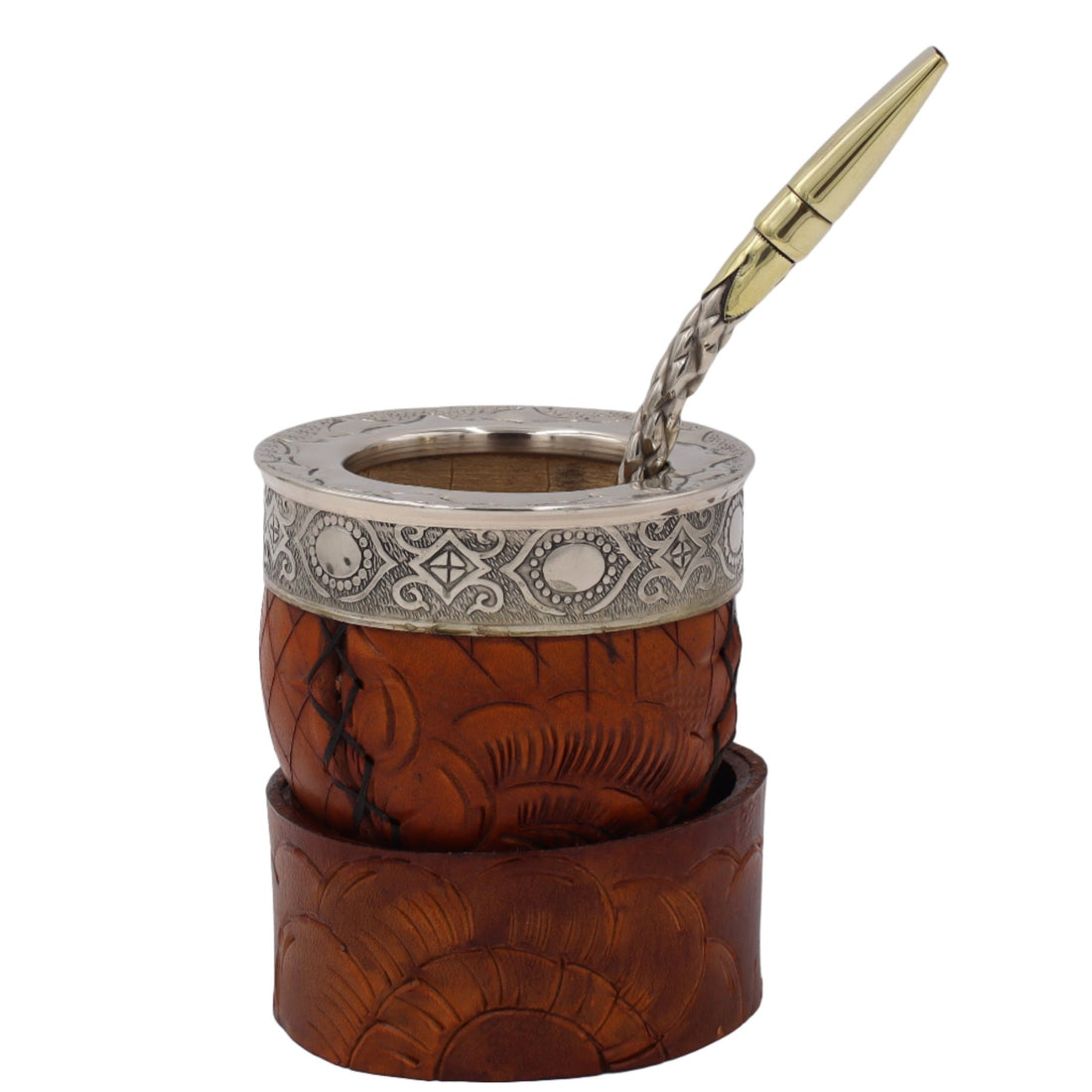 Maté Impérial Premium Marron — Labrado "Fleurs & Feuilles" (270–280 ml) - El Gaucho