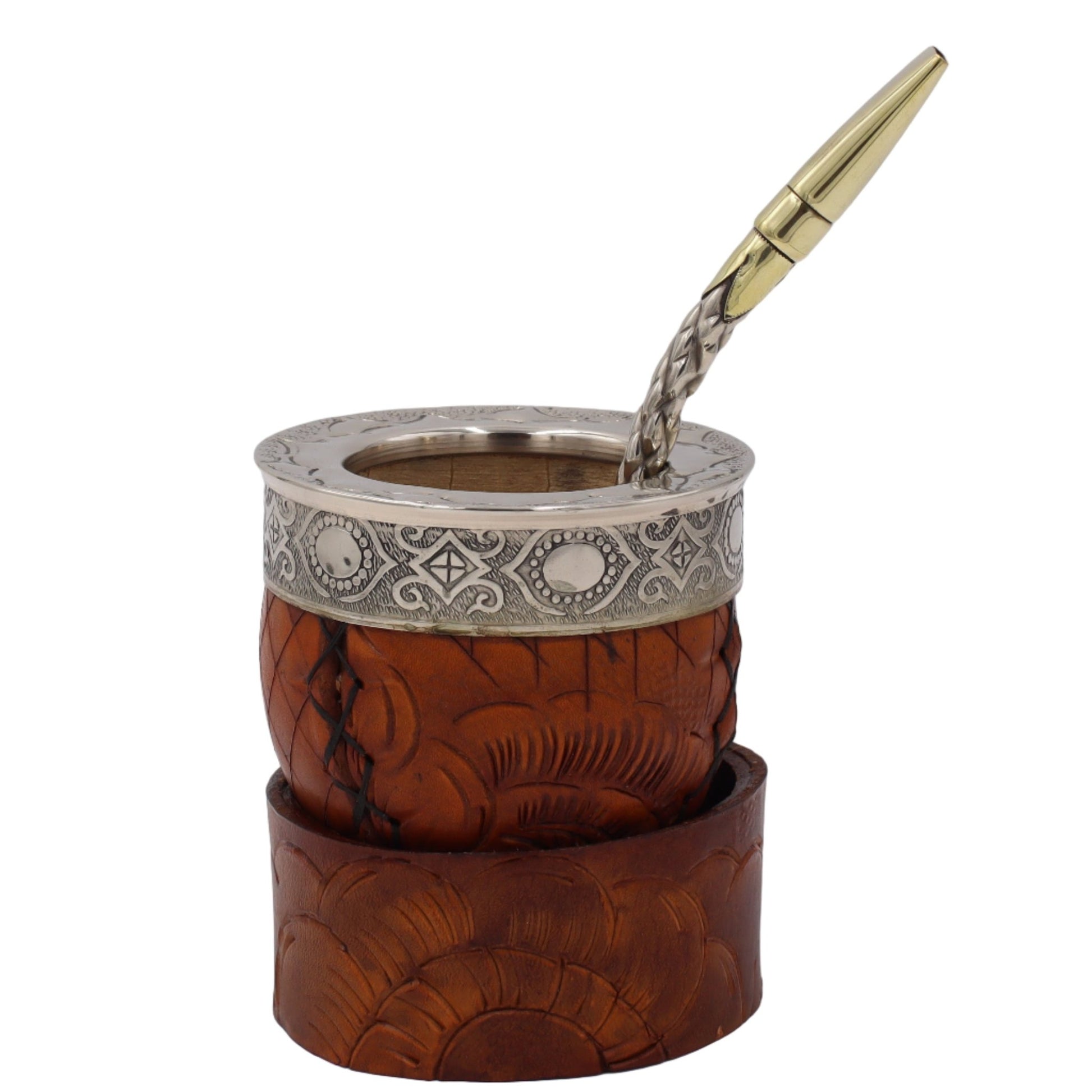 Maté Impérial Premium Marron — Labrado "Fleurs & Feuilles" (270–280 ml) - El Gaucho