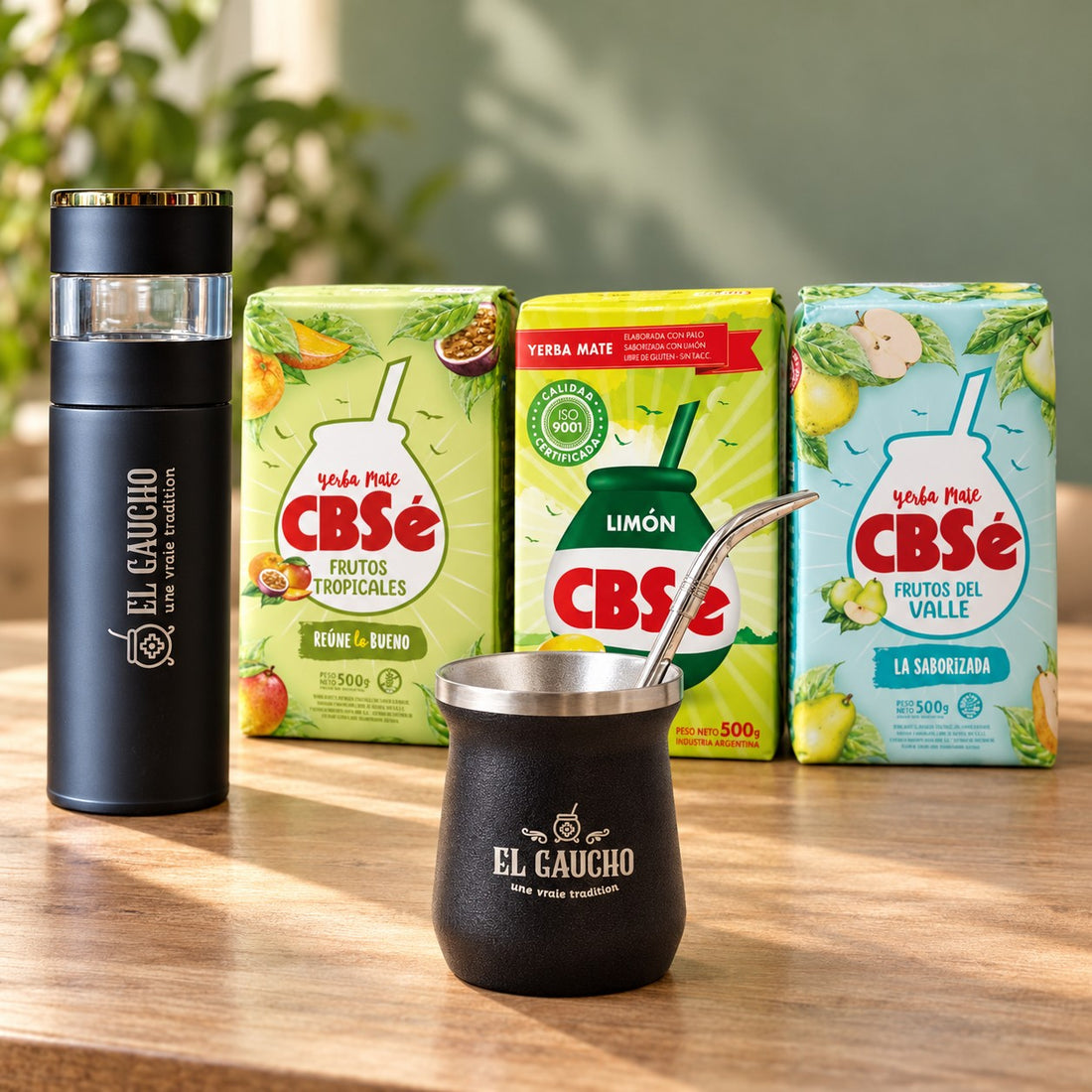Compose ton duo : bouteille infuseur El Gaucho, maté inox noir et 3 yerbas CBSé
