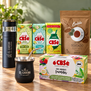 Pack du matero fanatique : bouteille infuseur, maté inox, 3 yerbas CBSé et maté cocido en sachets