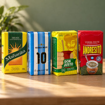 Pack Argentine Classique mis en scène : Mañanita, Yerba Maté 10 Argentina Blue, Don Justo et Andresito, 4 × 500 g