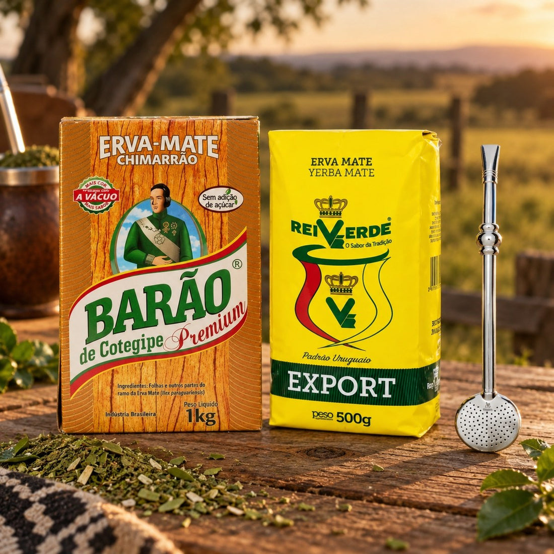 Pack Chimarrão Essentiel : les produits du pack mis en scène, yerba maté El Gaucho