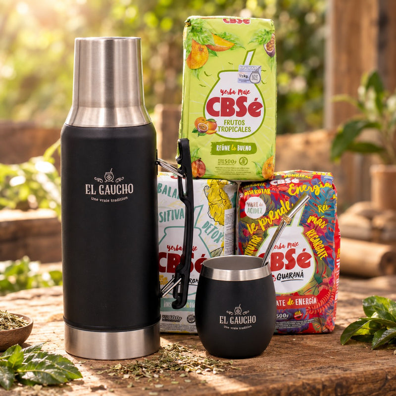 Pack Essentiel Maté : maté Élite, thermo 1,2 L et trois yerbas CBSé