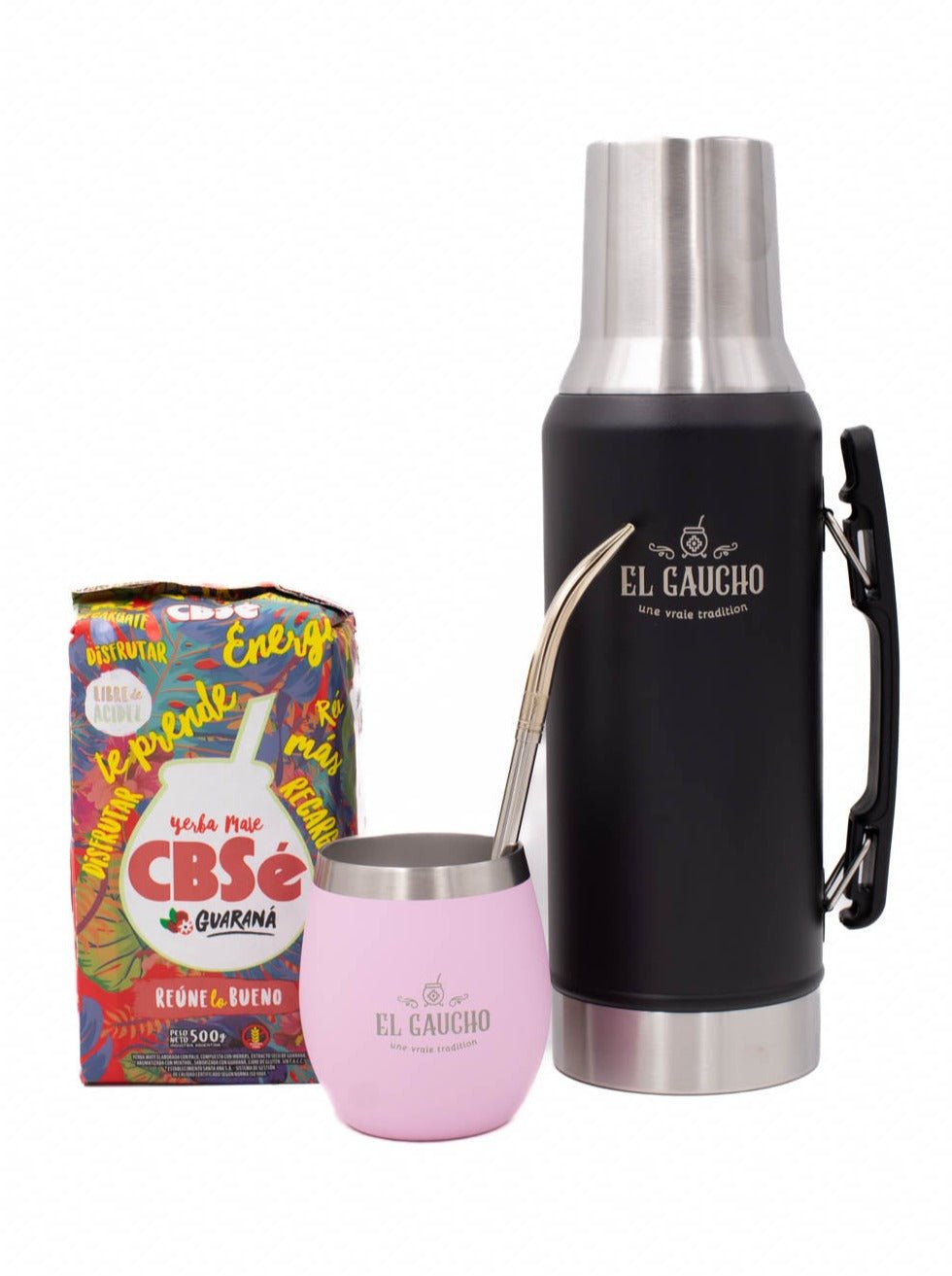 Pack Gaucho Alberdi thermos 1,2 L calebasse elite 250 ml rose, bombilla yerba CBSe