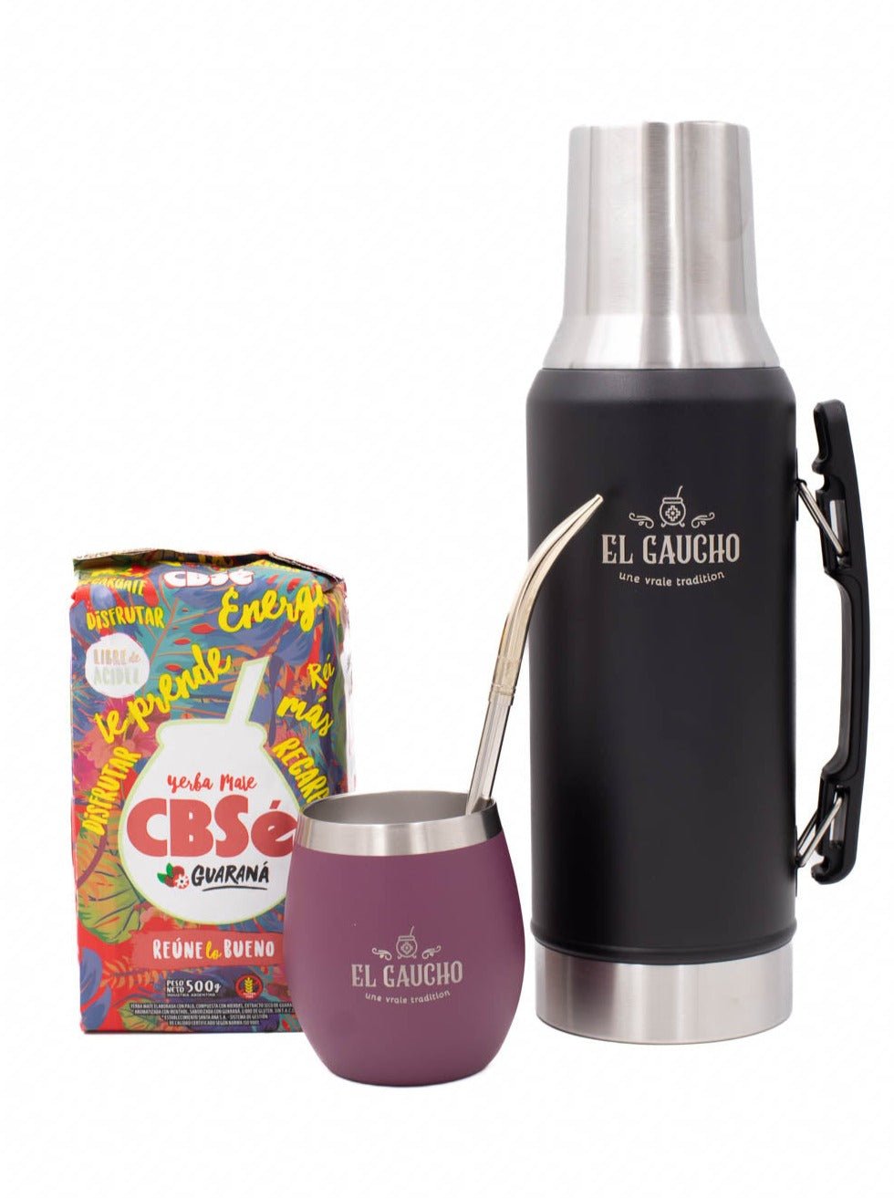 Pack Gaucho Alberdi thermos 1,2 L calebasse elite 250 ml auvergine, bombilla yerba CBSe