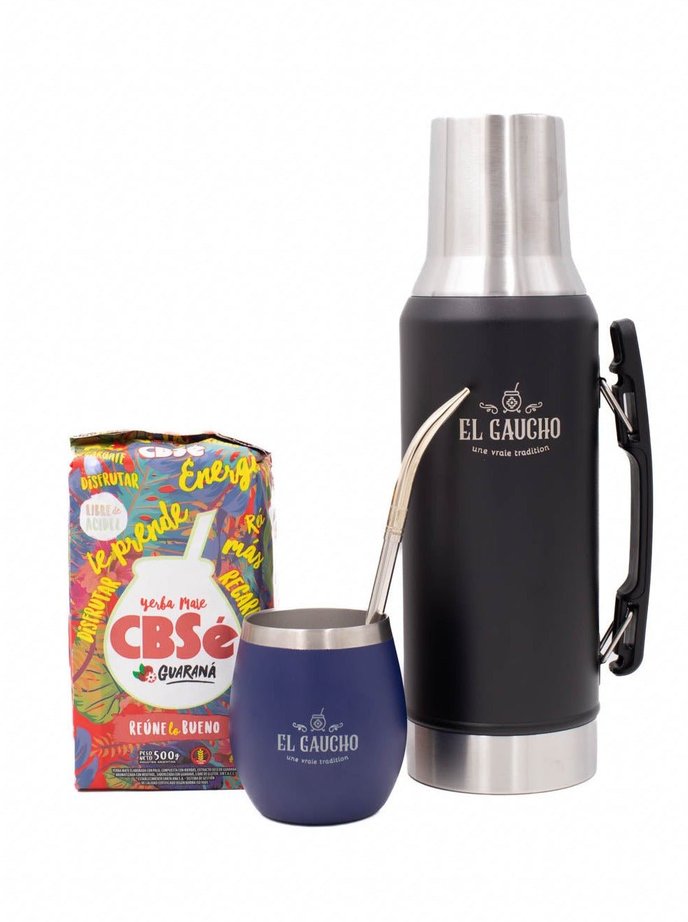 Pack Gaucho Alberdi thermos 1,2 L calebasse elite 250 ml bleu, bombilla yerba CBSe