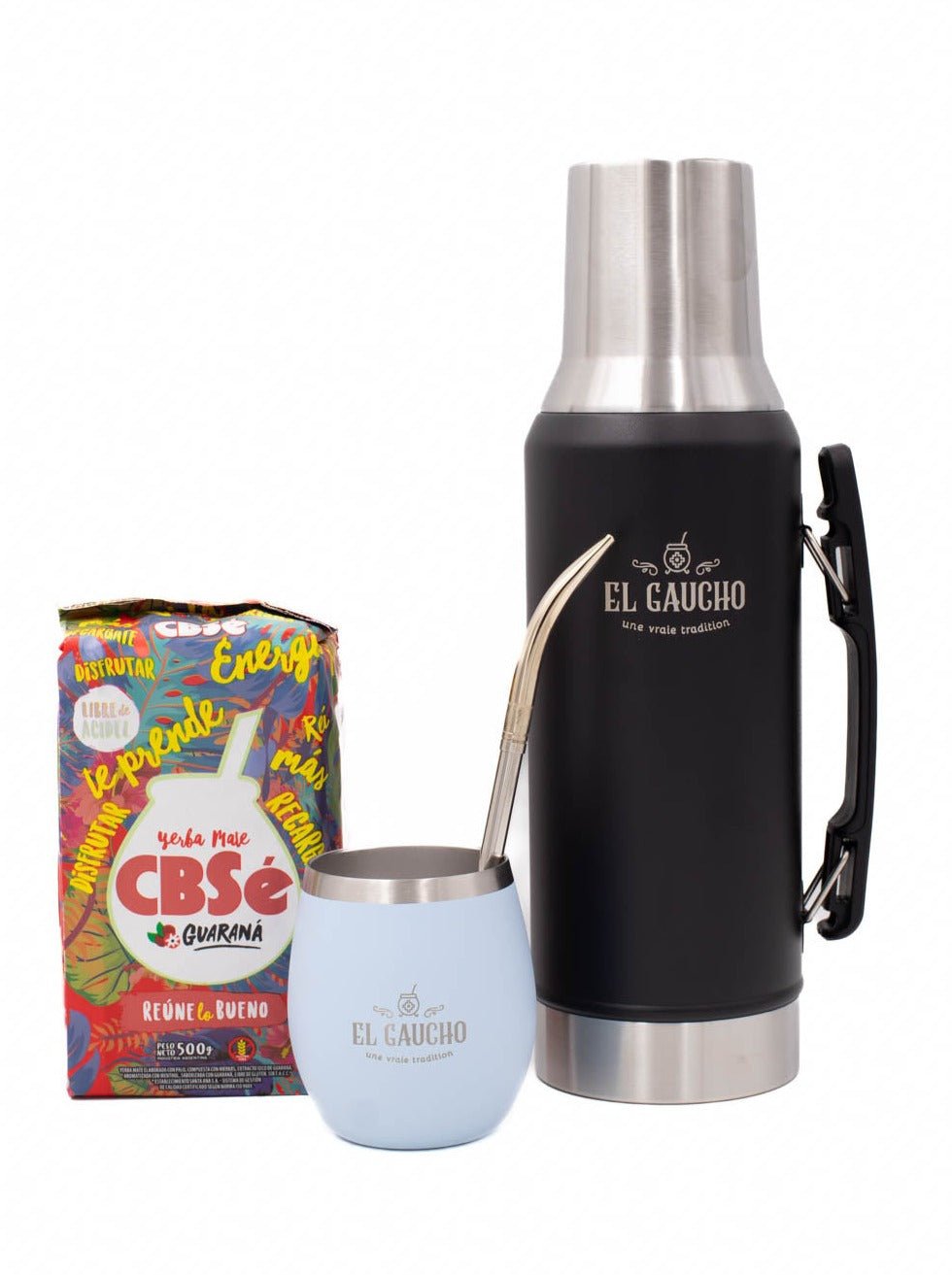 Pack Gaucho Alberdi thermos 1,2 L calebasse elite 250 ml bleu ciel, bombilla yerba CBSe