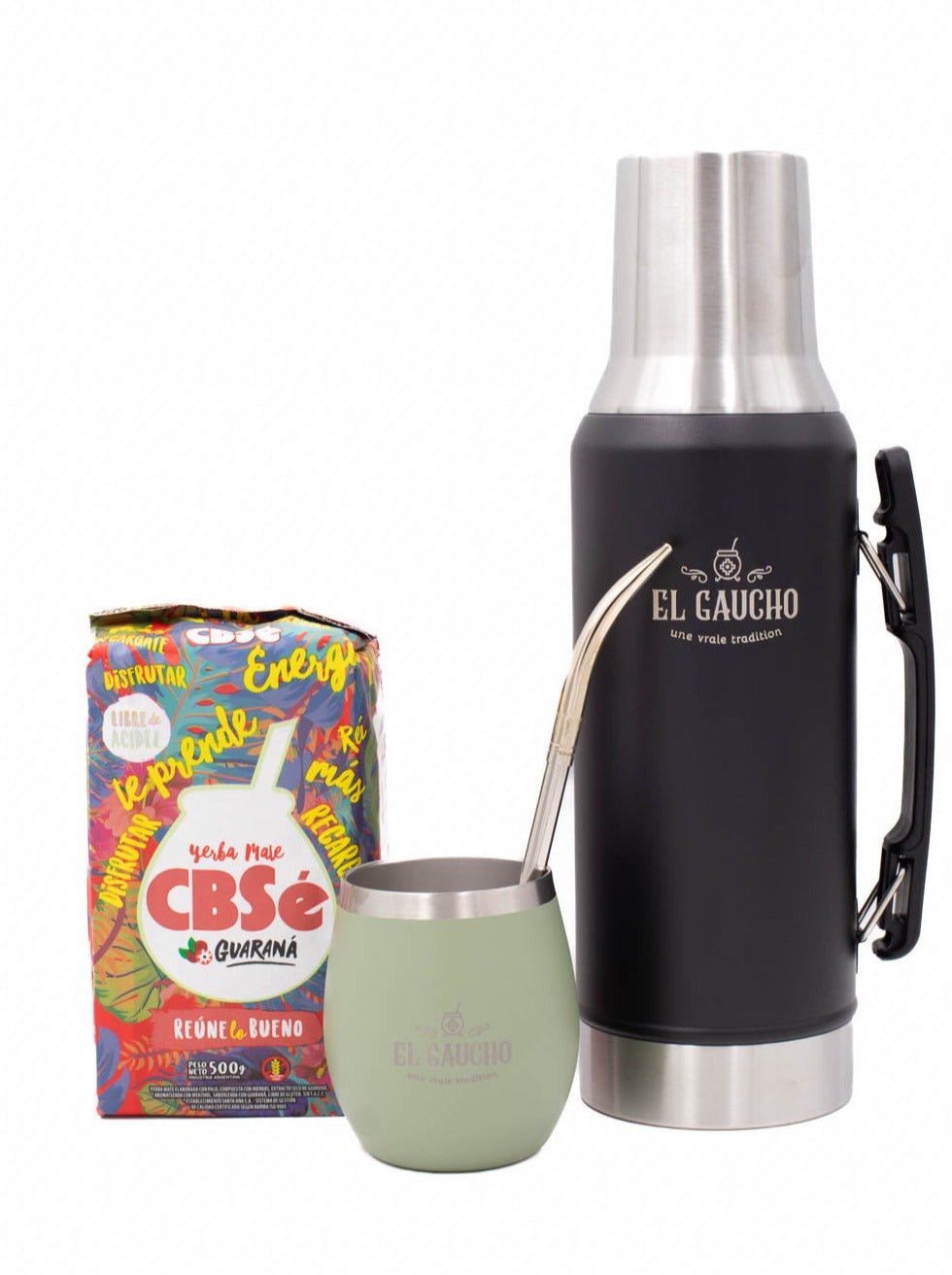 Pack Gaucho Alberdi thermos 1,2 L calebasse elite 250 ml vert, bombilla yerba CBSe