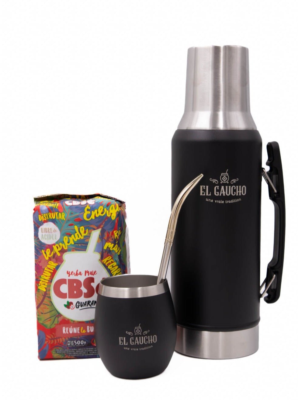 Pack Gaucho Alberdi thermos 1,2 L calebasse elite 250 ml noir, bombilla yerba CBSe