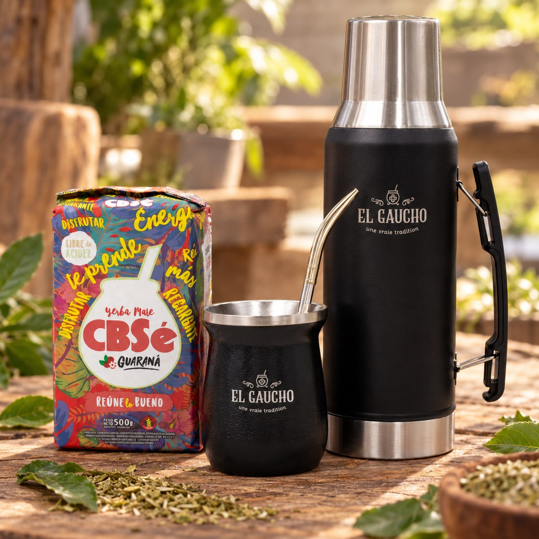Pack Gaucho Énergie : les produits du pack mis en scène, yerba maté El Gaucho