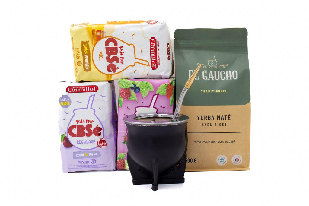 un calebasse camionero classique avec 4 paquets de yerba maté