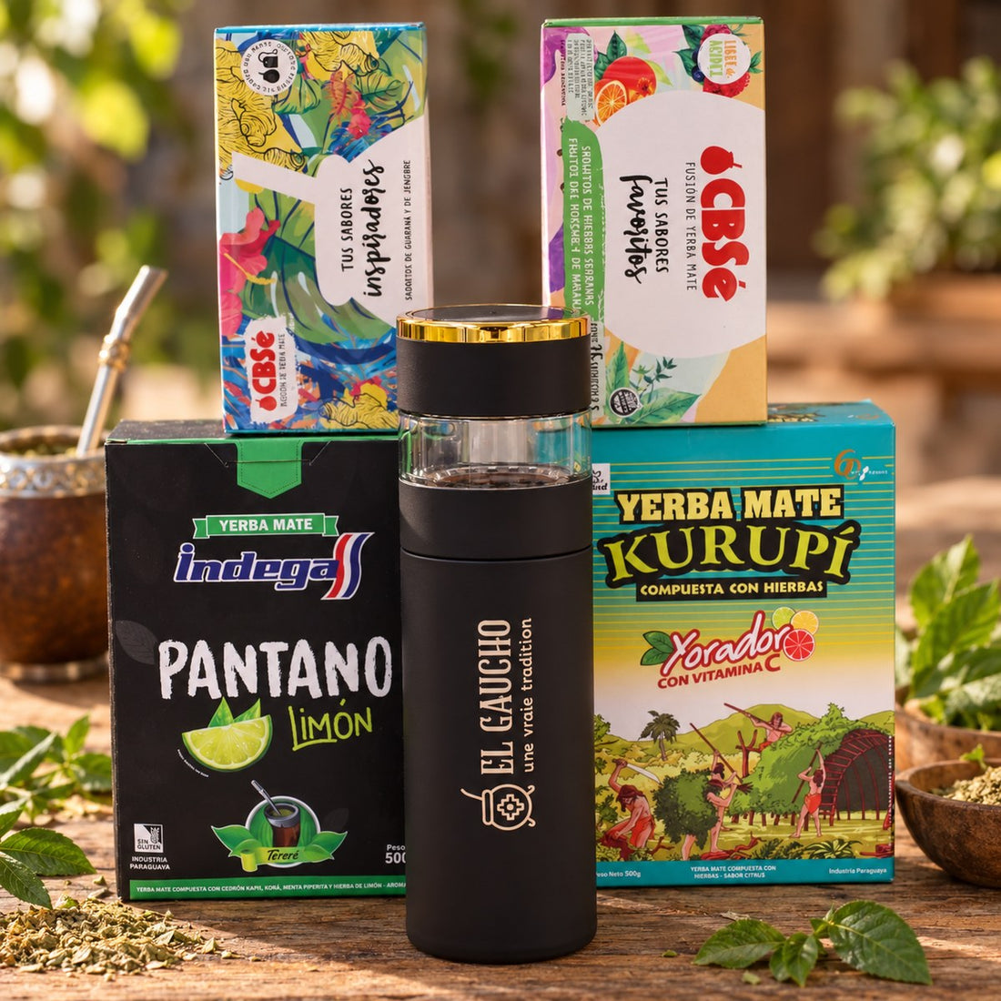 Pack Gaucho Express : les produits du pack mis en scène, yerba maté El Gaucho